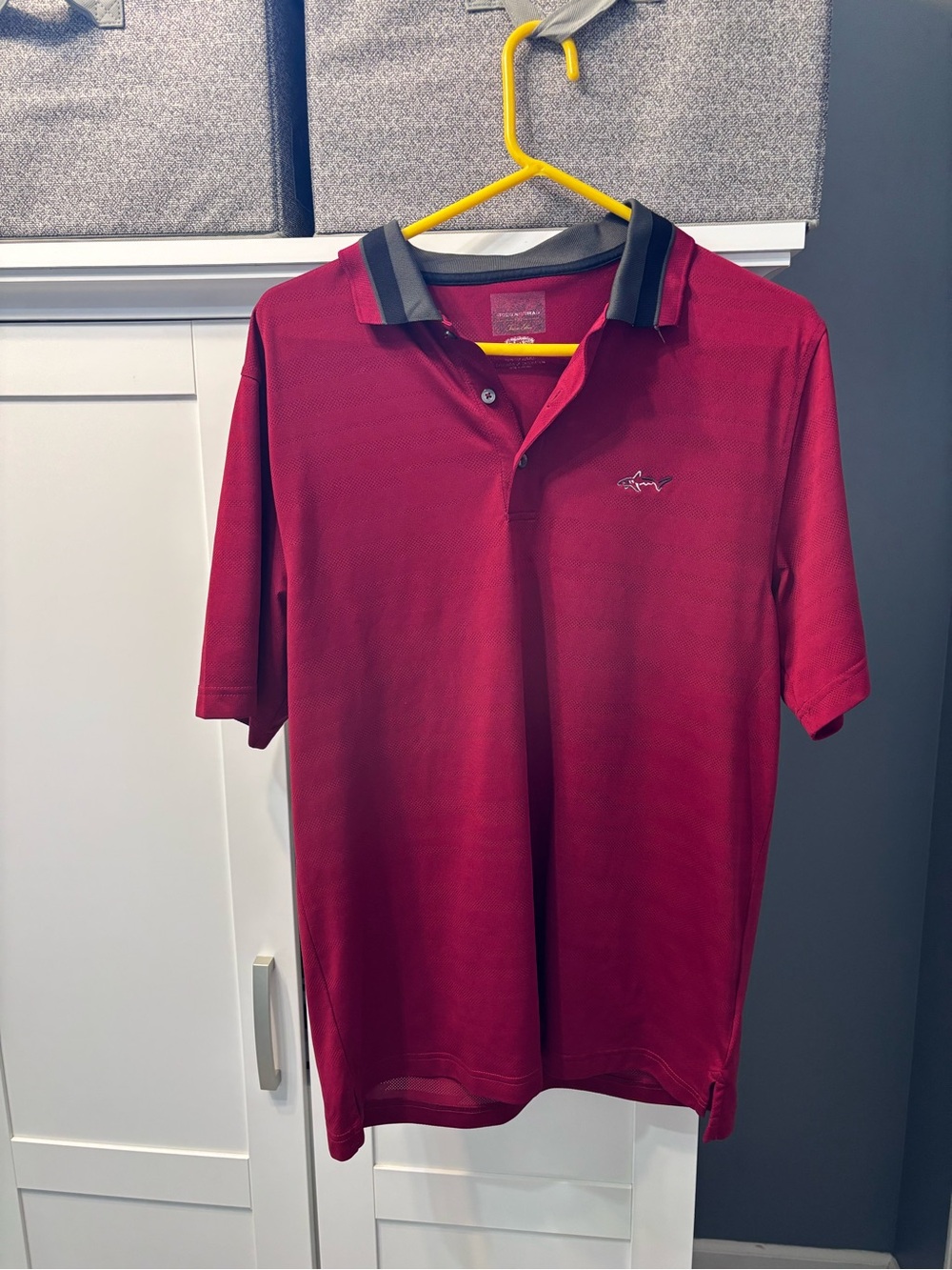 Men's Greg Norman for Tasso Elba Burgundy Polo with Black Contrast Collar